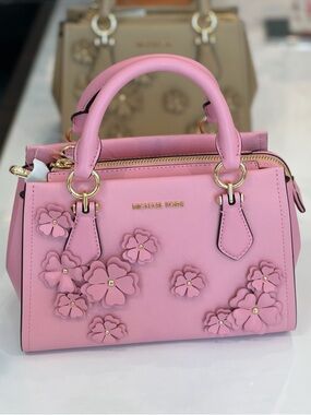 Michael Kors Pink Floral Appliqué Saffiano Satchel Crossbody